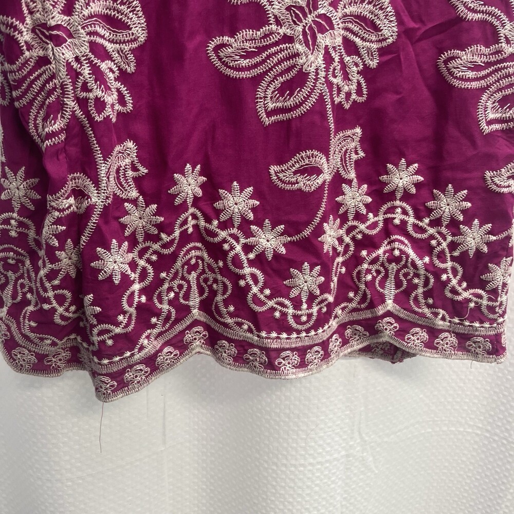 Solitaire Magenta Floral Embroidered Scallop Edge Boho Peasant Cottagecore Top L - Picture 5 of 9